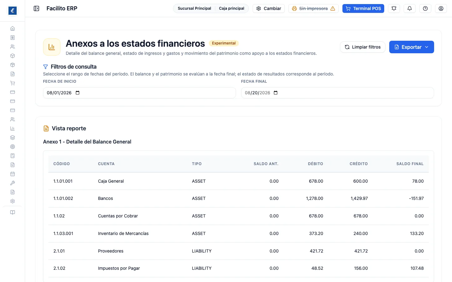 Los anexos armados, con el detalle del balance cuenta por cuenta y su grupo de reporte.