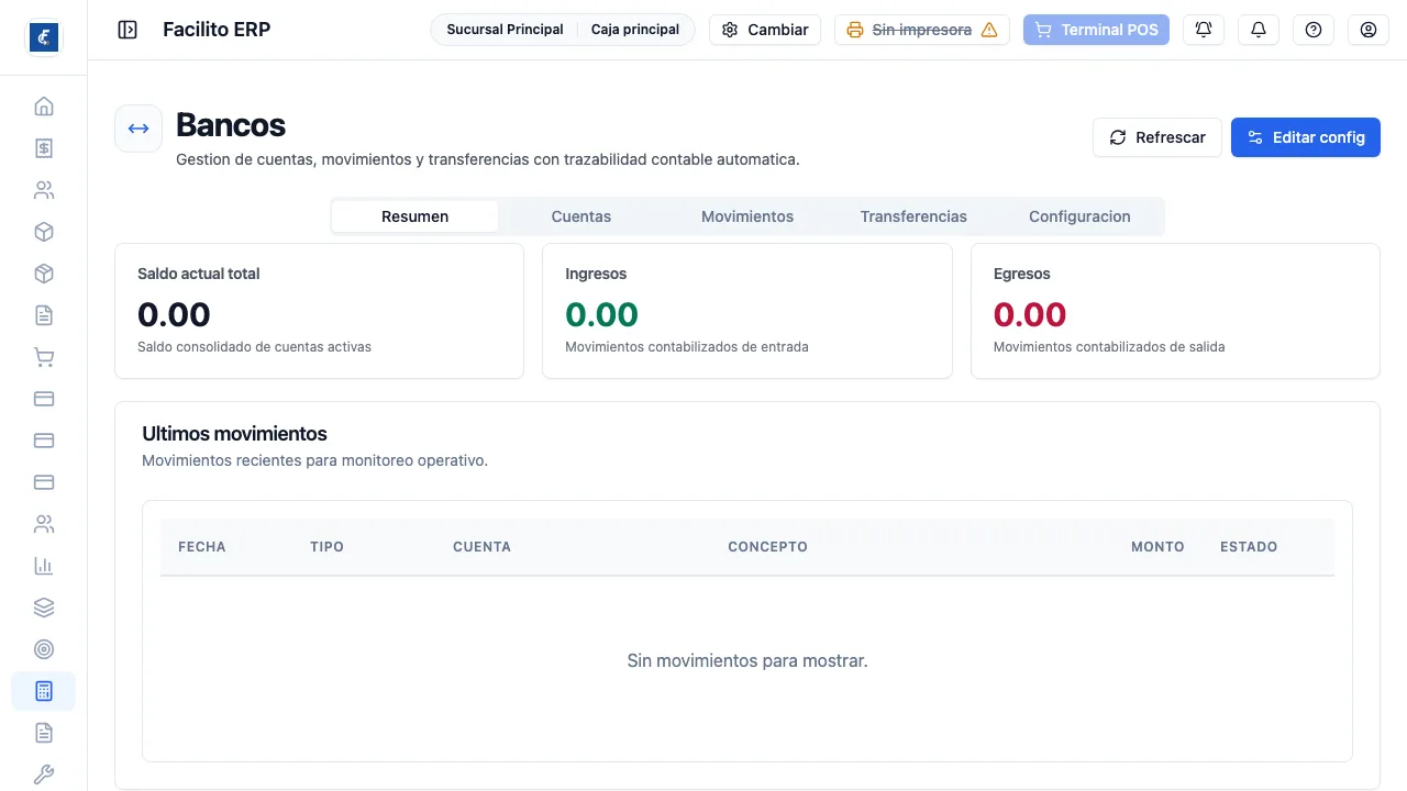 El resumen, con saldo total, ingresos, egresos y los últimos movimientos.