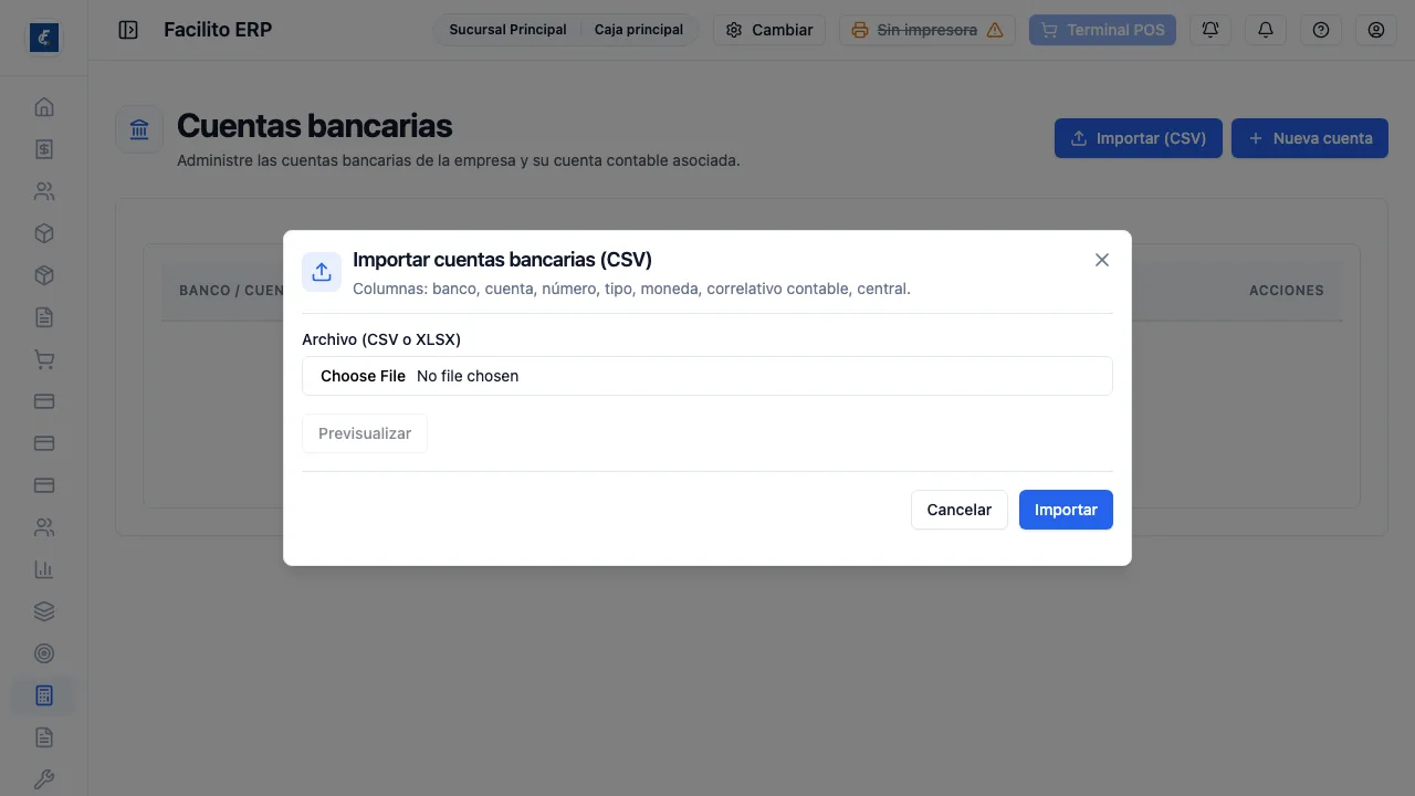 La carga masiva, con Previsualizar para revisar fila por fila antes de grabar.