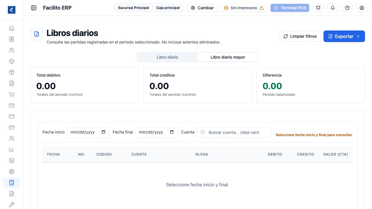 La misma información agrupada por cuenta, con saldo anterior y saldo acumulado.