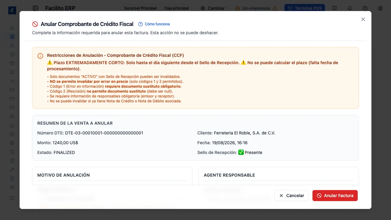 El formulario de anulación, con el motivo a la izquierda y las dos personas a la derecha.