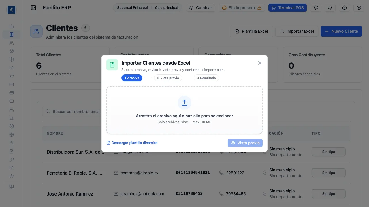 El asistente de importación de clientes.