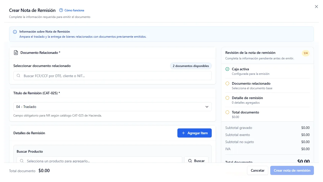 El formulario, con el documento relacionado arriba y el título de remisión ya preseleccionado.