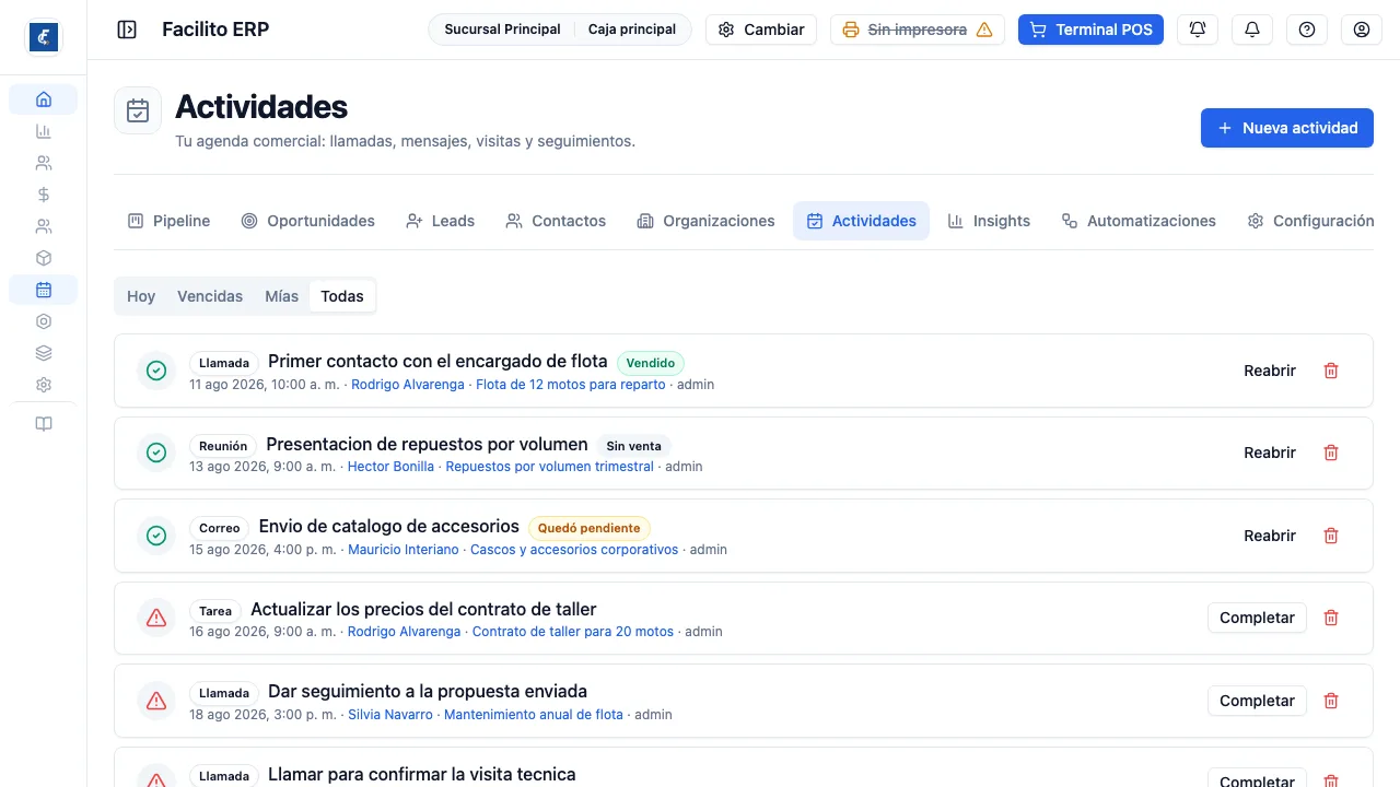 La vista Todas, con las actividades ya completadas y su resultado.