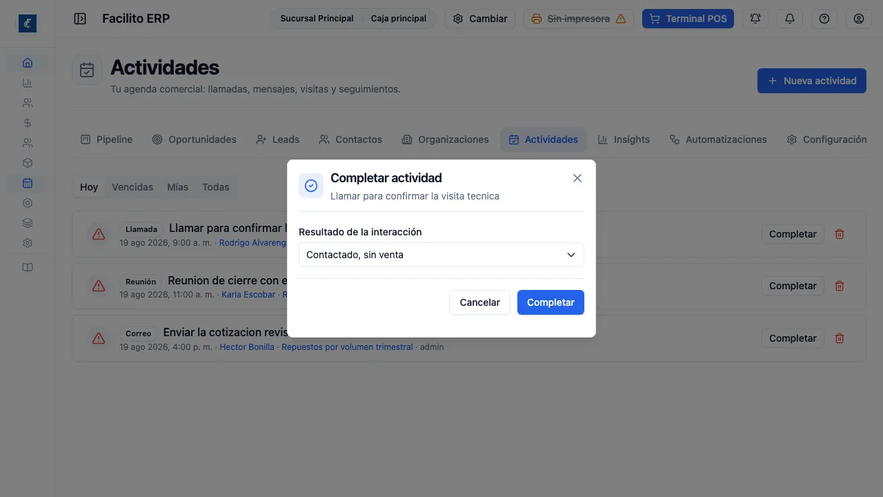 Al cerrar una actividad hay que decir cómo terminó la interacción.