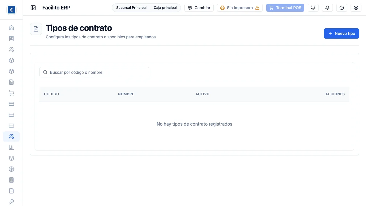 El catálogo de tipos de contrato.