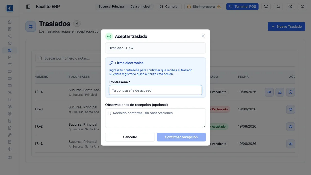 El cuadro de firma. La contraseña es la misma con la que entrás al sistema.