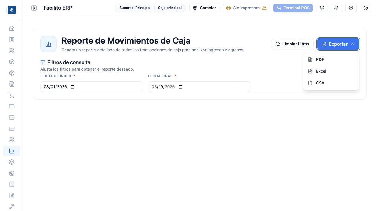 El menú de descarga de los movimientos.