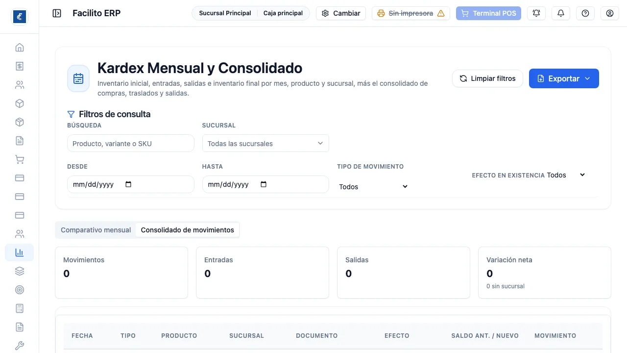 La otra pestaña, con sus propios filtros de fecha, tipo de movimiento y efecto.