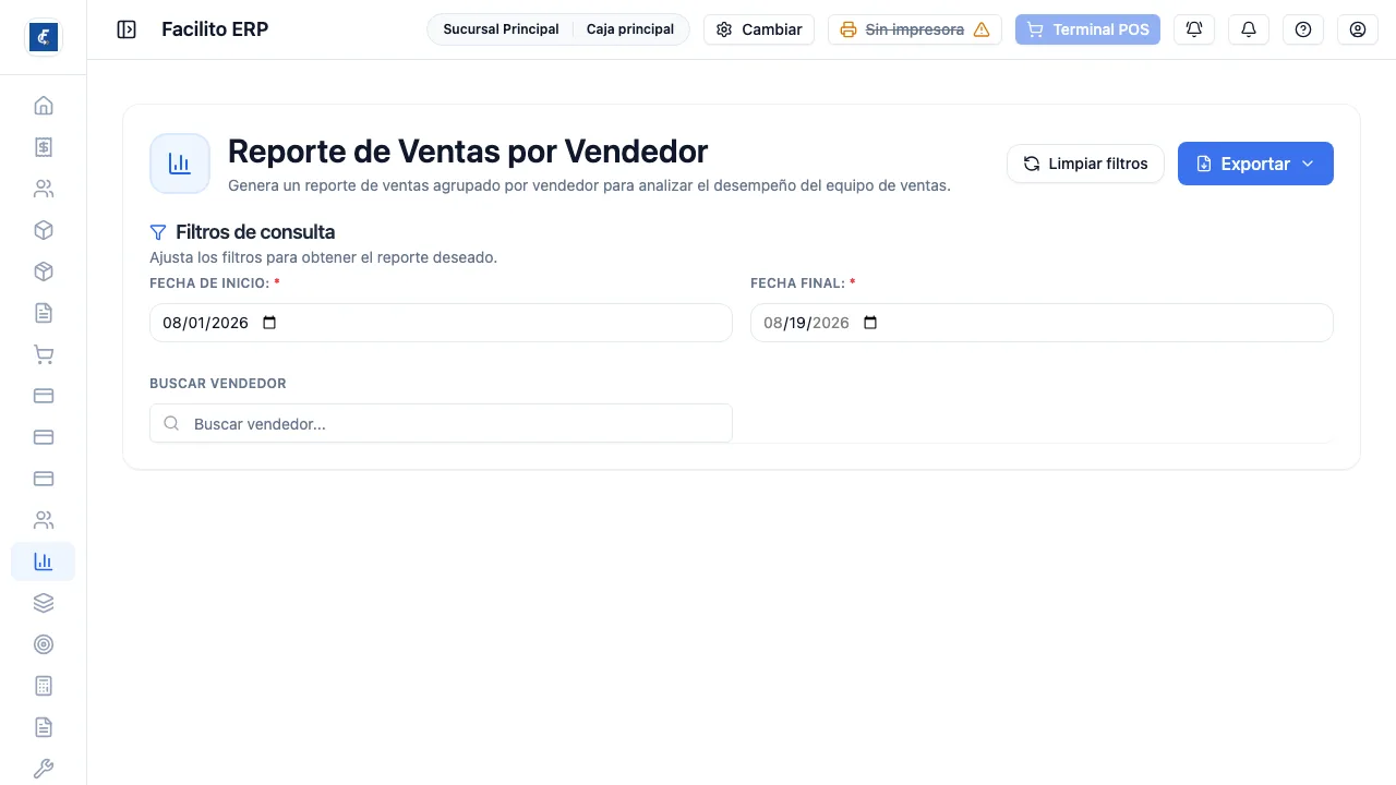 El corte por vendedor, con el buscador de vendedor.