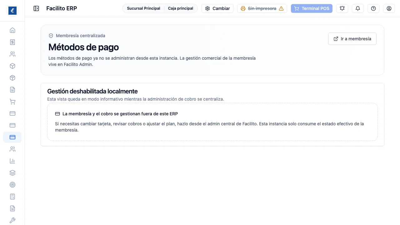 La pantalla completa. No hay tabla ni formulario, solo el aviso y el acceso a Membresía.